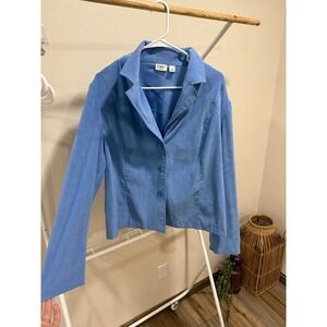 Cato Woman 18W Blue Faux‎ Suede Blazer Jacket Plus Size Button Front Workwear